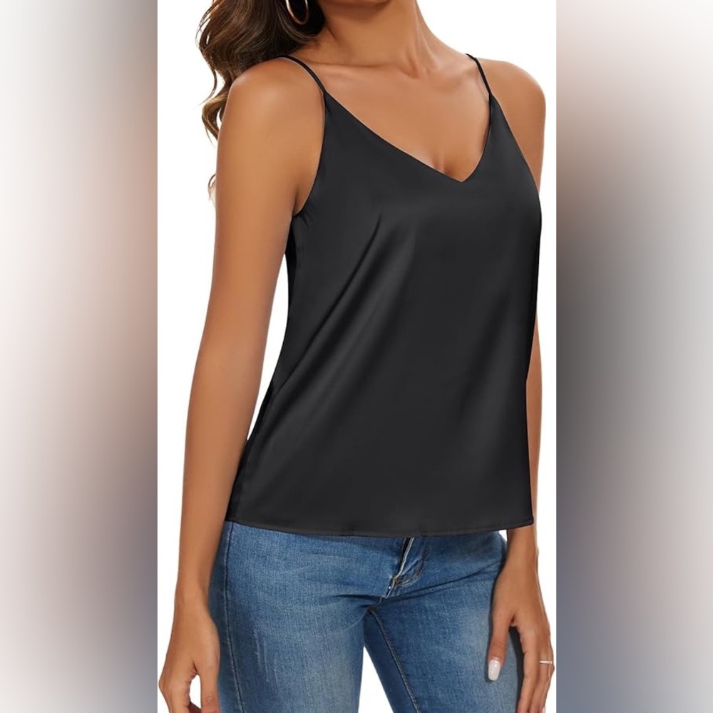 NWT SHEIN BIZWear Adjustable Straps V-Neck Lined Black Cami. Sz L